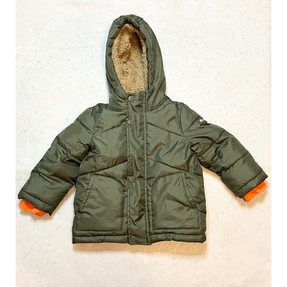 Ben Sherman Baby Boys Olive Green Puffer Jacket Fleece Lined Hooded Coat 18M